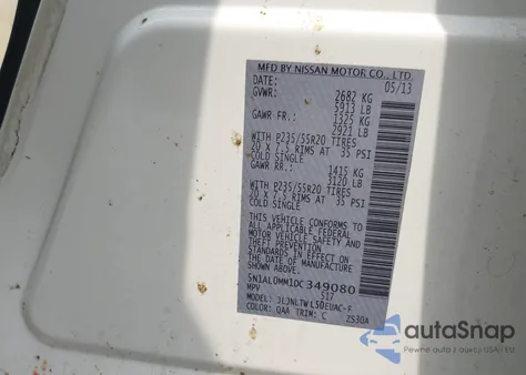 2013 Infiniti Jx35 from USA, damaged, VIN 5N1AL0MM1DC349080